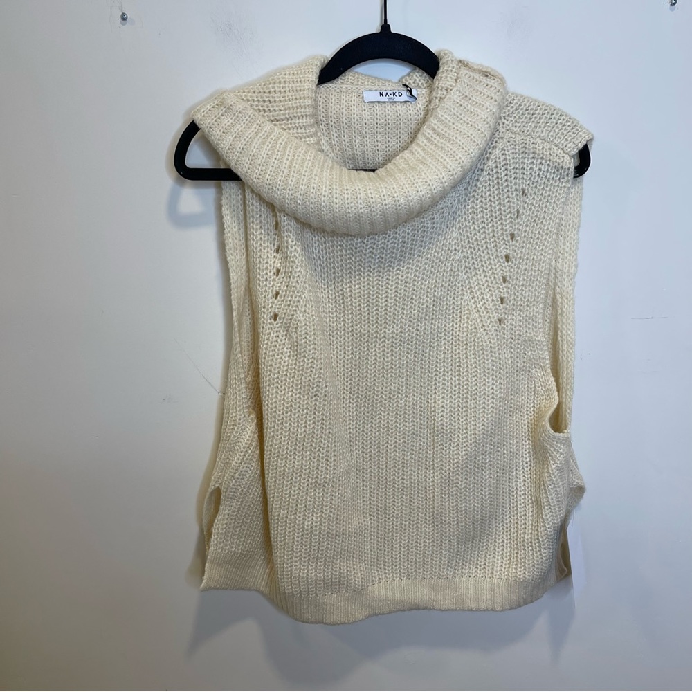 Claire Rose NA-KD Cream White Cowl Neck Knot Tank Top Sweater Sleeveless